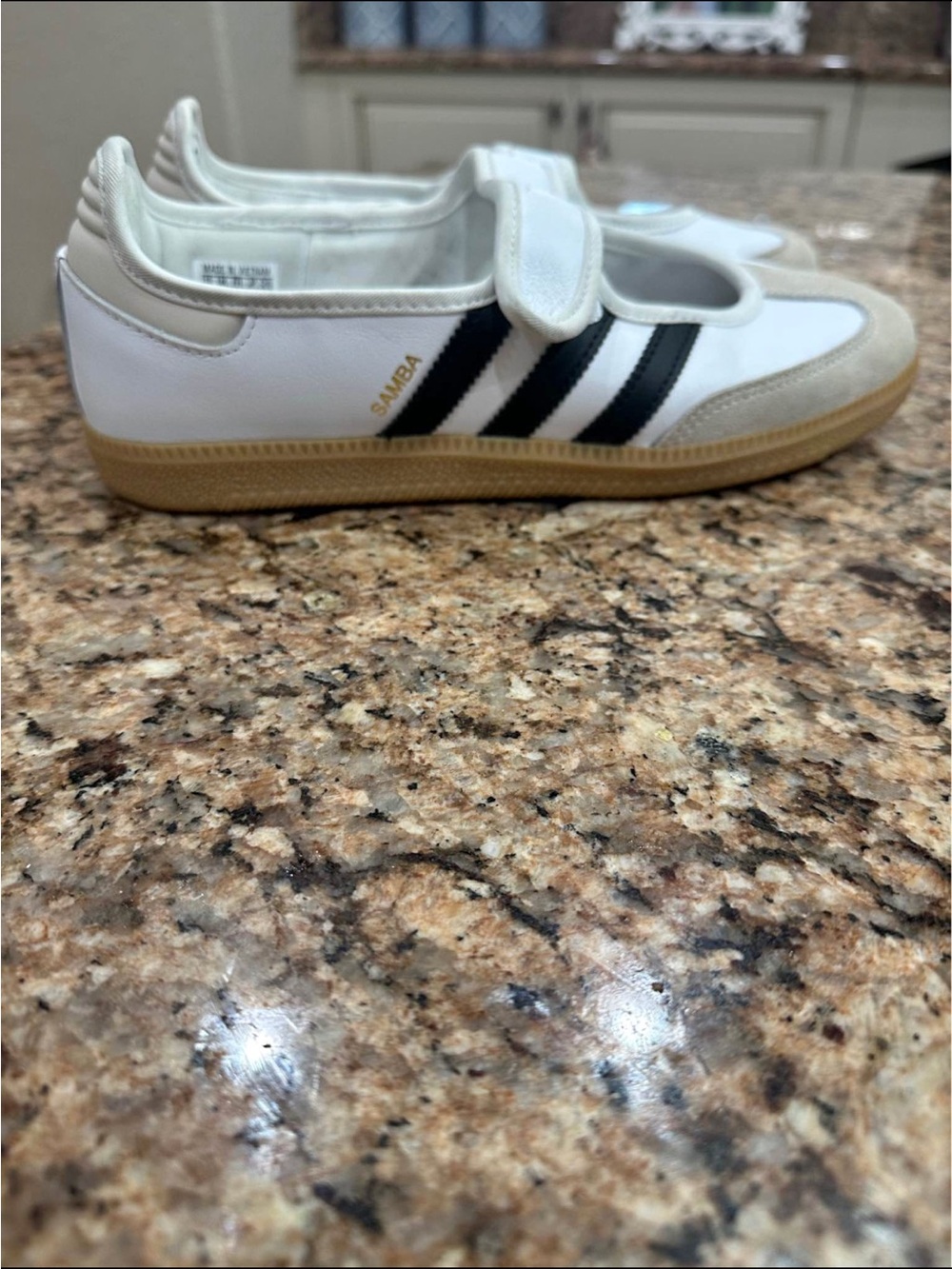 Adidas Samba Velcro Sneakers White with Black Stripes and Gum Sole